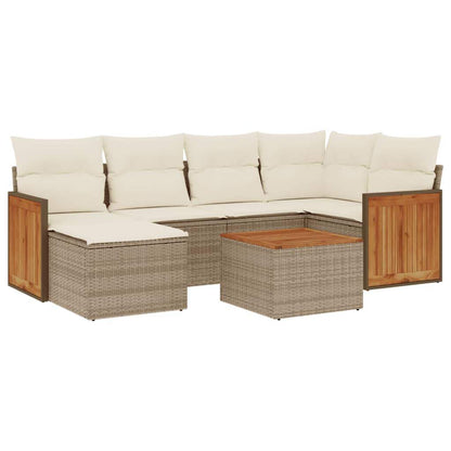 Set Divani da Giardino 7 pz con Cuscini Beige in Polyrattan - homemem39
