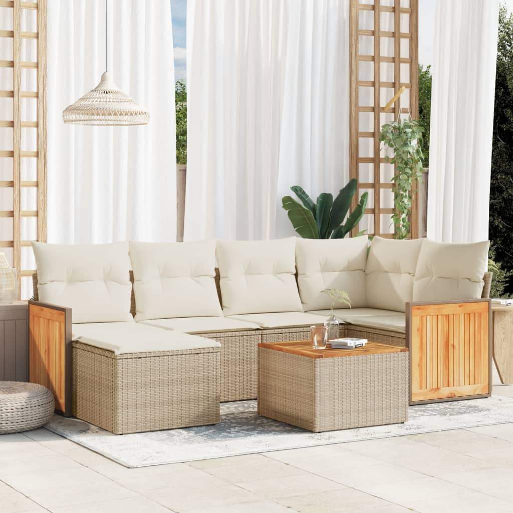 Set Divani da Giardino 7 pz con Cuscini Beige in Polyrattan - homemem39