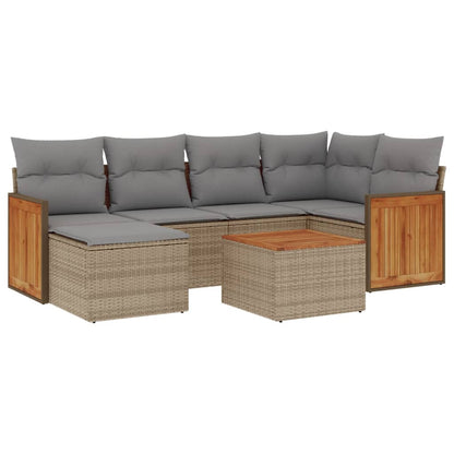 Set Divani da Giardino 7 pz con Cuscini Beige in Polyrattan