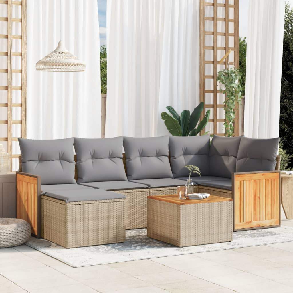 Set Divani da Giardino 7 pz con Cuscini Beige in Polyrattan - homemem39
