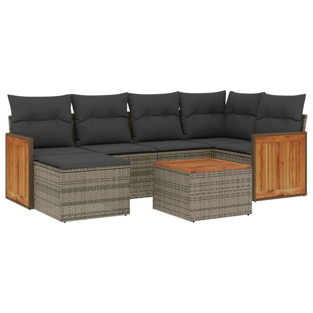 Set Divani da Giardino 7 pz con Cuscini Grigio in Polyrattan - homemem39