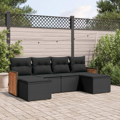 Set Divano da Giardino 6 pz con Cuscini Nero in Polyrattan - homemem39
