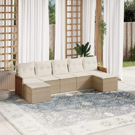 Set Divani da Giardino 7 pz con Cuscini Beige in Polyrattan - homemem39