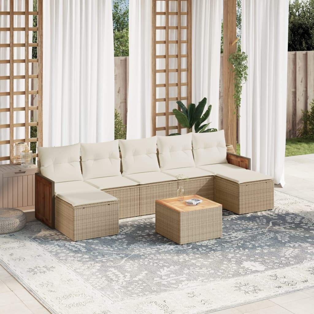 Set Divano da Giardino 8 pz con Cuscini Beige in Polyrattan - homemem39