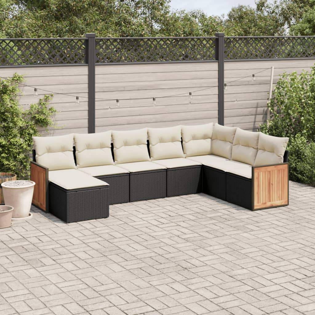 Set Divani da Giardino con Cuscini 8 pz Nero in Polyrattan - homemem39