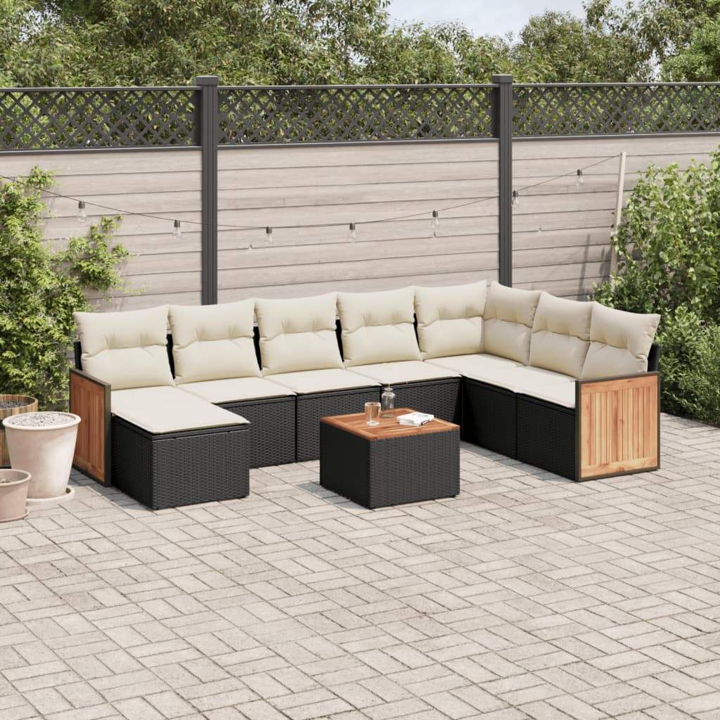 Set Divani da Giardino 9 pz con Cuscini Nero in Polyrattan - homemem39