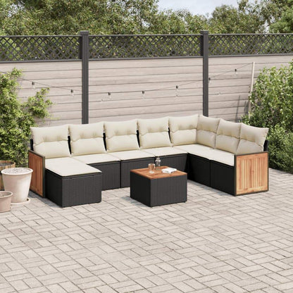 Set Divani da Giardino 9 pz con Cuscini Nero in Polyrattan - homemem39