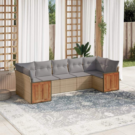 Set Divani da Giardino 7 pz con Cuscini Beige in Polyrattan - homemem39