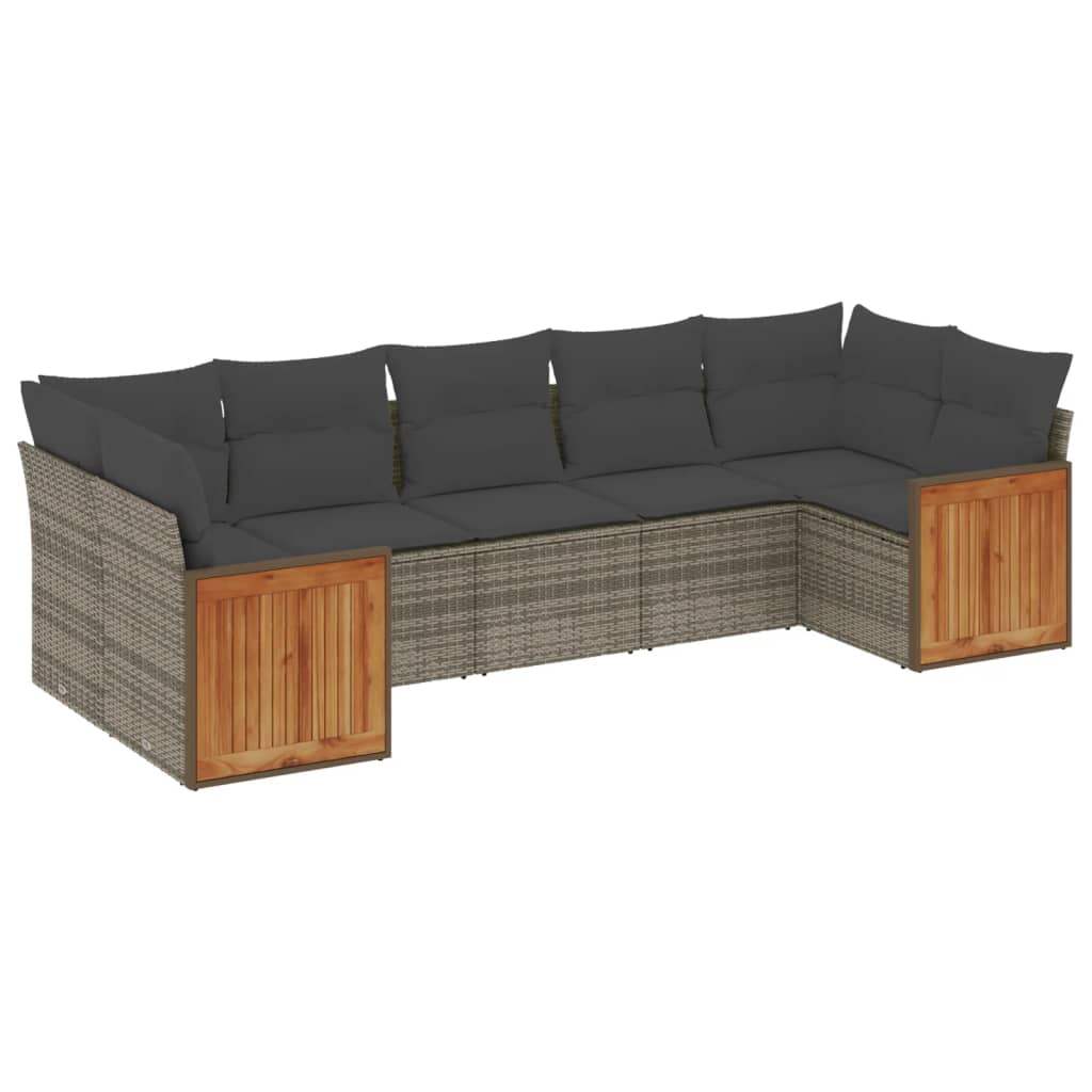 Set Divani da Giardino 7 pz con Cuscini Grigio in Polyrattan - homemem39
