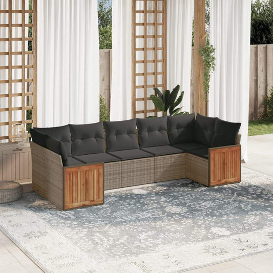 Set Divani da Giardino 7 pz con Cuscini Grigio in Polyrattan - homemem39