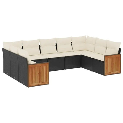 Set Divani da Giardino 9 pz con Cuscini Nero in Polyrattan - homemem39