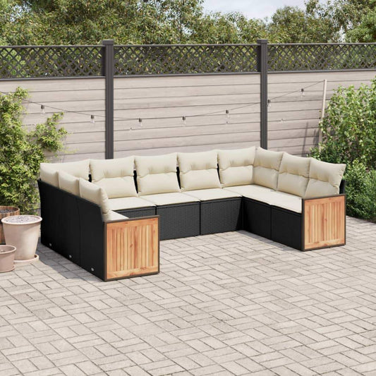 Set Divani da Giardino 9 pz con Cuscini Nero in Polyrattan - homemem39