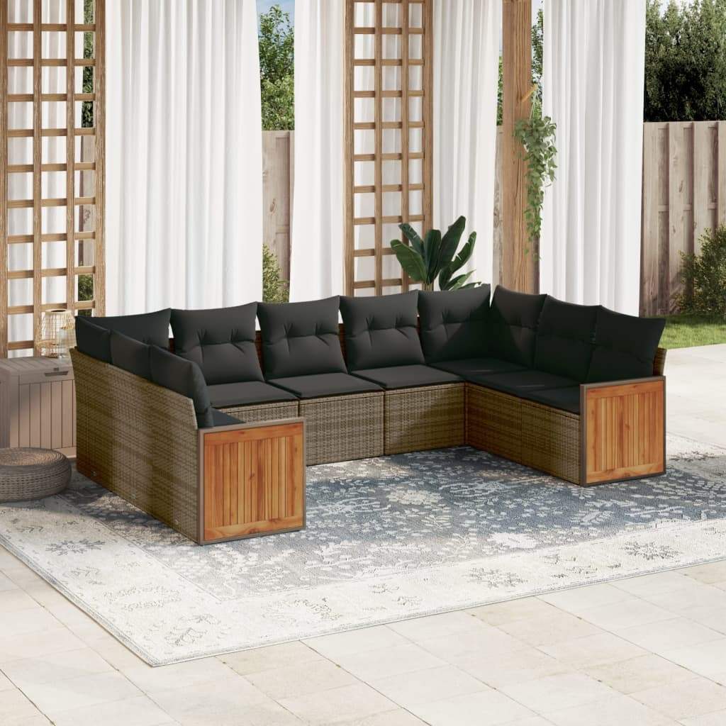 Set Divano da Giardino 9 pz con Cuscini Grigio in Polyrattan - homemem39