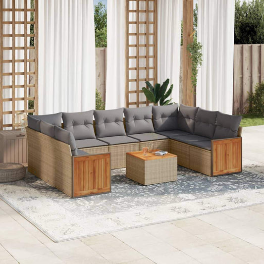 Set Divano da Giardino 10 pz con Cuscini Beige in Polyrattan - homemem39