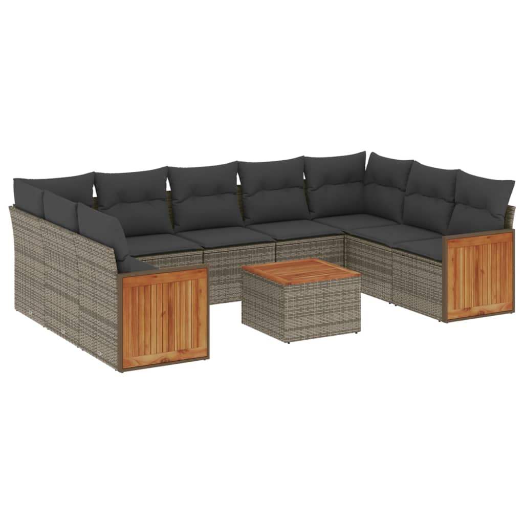 Set Divano da Giardino 10 pz con Cuscini Grigio in Polyrattan - homemem39