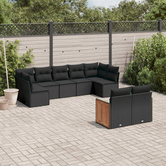 Set Divani da Giardino 9 pz con Cuscini Nero in Polyrattan - homemem39