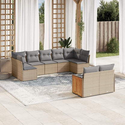 Set Divano da Giardino 9 pz con Cuscini Beige in Polyrattan - homemem39