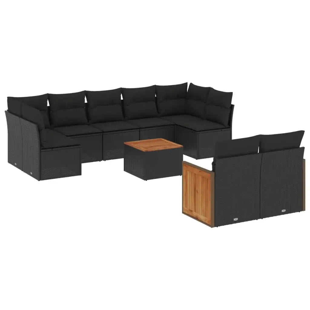 Set Divani da Giardino 10pz con Cuscini in Polyrattan Nero - homemem39