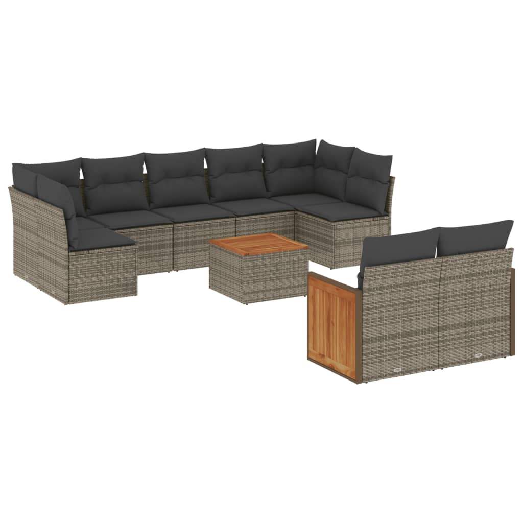 Set Divano da Giardino 10 pz con Cuscini Grigio in Polyrattan - homemem39