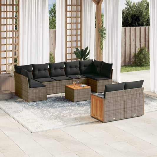 Set Divano da Giardino 10 pz con Cuscini Grigio in Polyrattan - homemem39