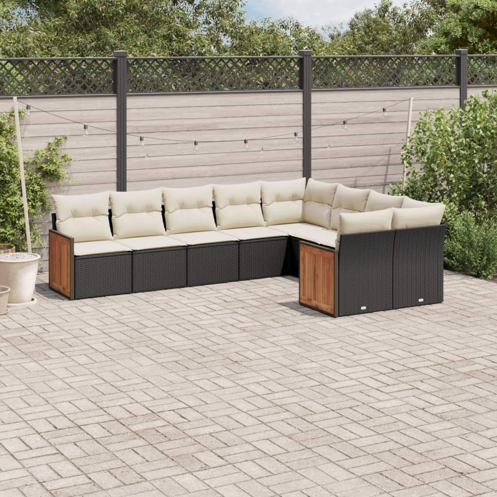 Set Divani da Giardino 9 pz con Cuscini Nero in Polyrattan - homemem39