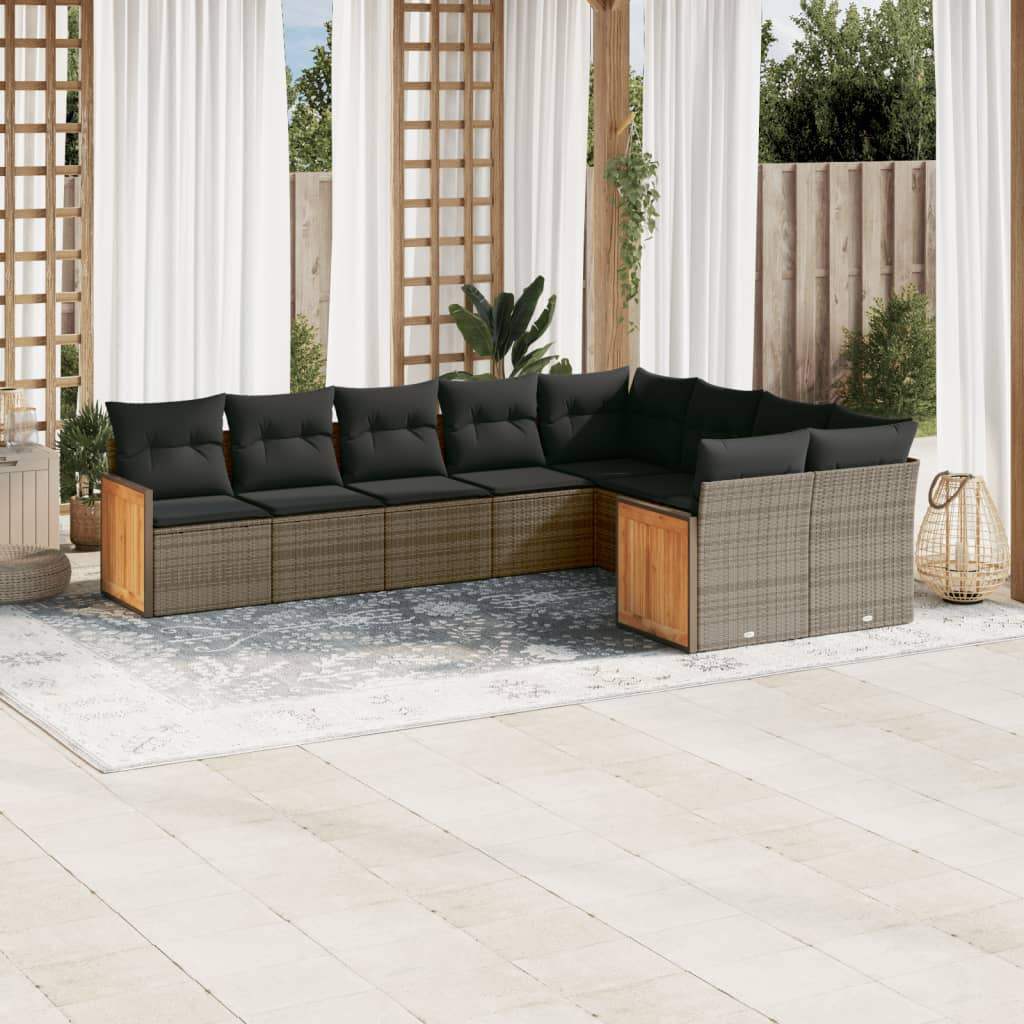 Set Divano da Giardino 9 pz con Cuscini Grigio in Polyrattan - homemem39