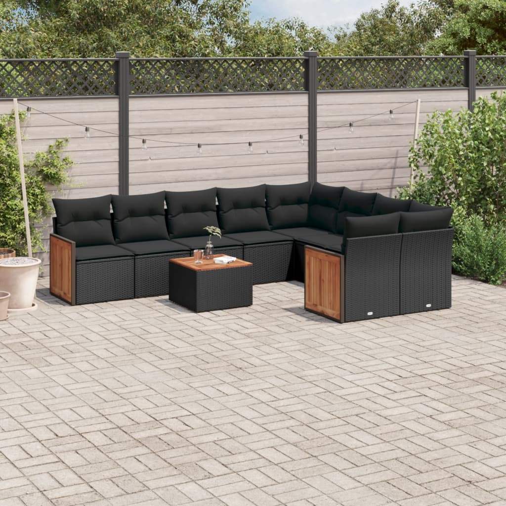Set Divani da Giardino 10pz con Cuscini in Polyrattan Nero - homemem39