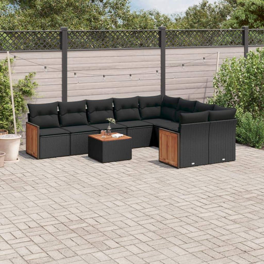 Set Divani da Giardino 10pz con Cuscini in Polyrattan Nero - homemem39