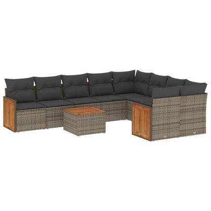 Set Divano da Giardino 10 pz con Cuscini Grigio in Polyrattan - homemem39