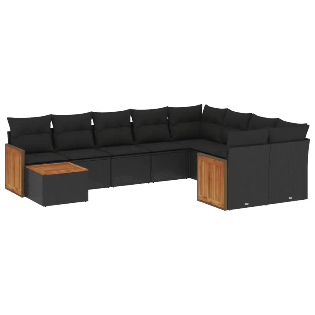 Set Divani da Giardino 10pz con Cuscini in Polyrattan Nero - homemem39
