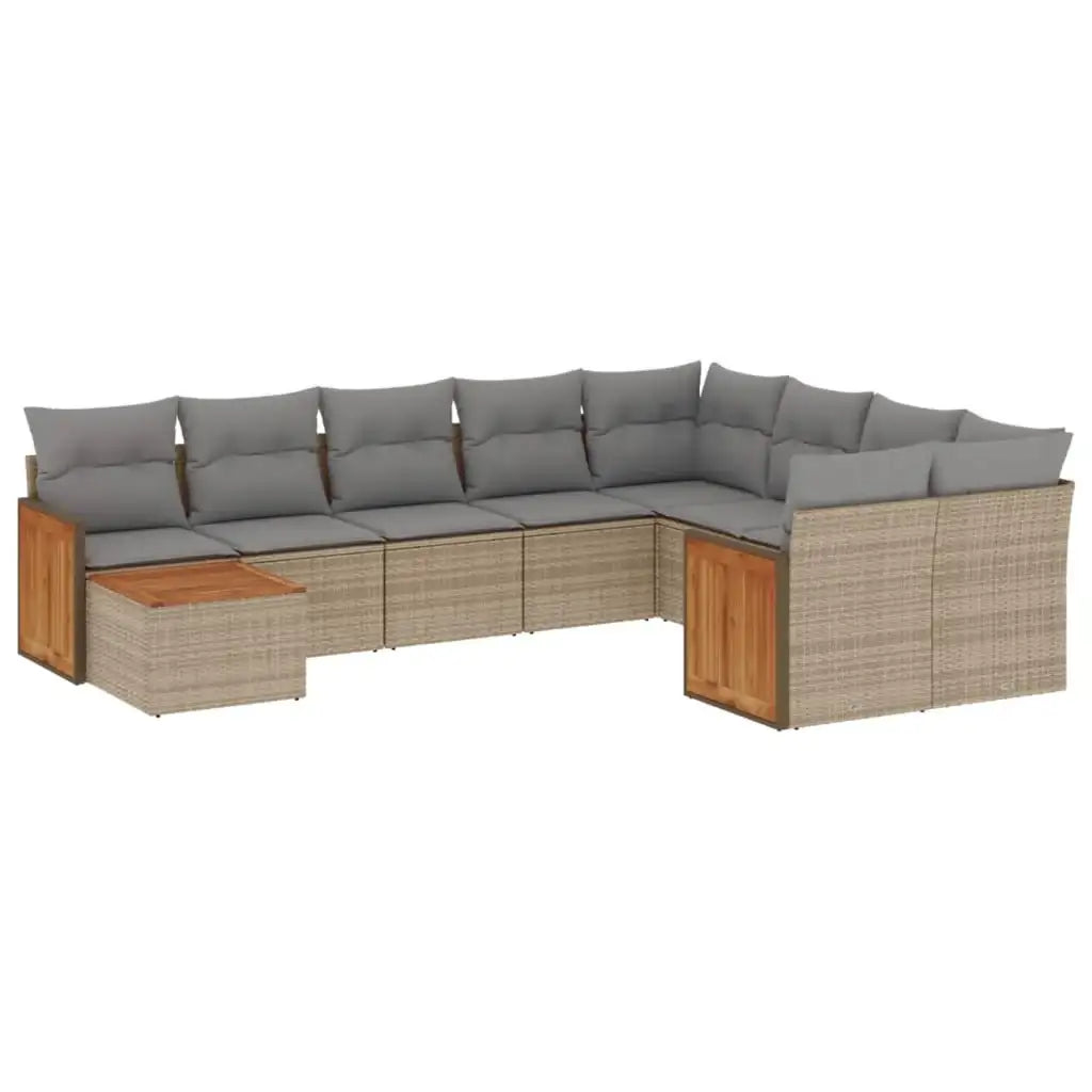Set Divano da Giardino 10 pz con Cuscini Beige in Polyrattan - homemem39