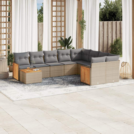 Set Divano da Giardino 10 pz con Cuscini Beige in Polyrattan - homemem39