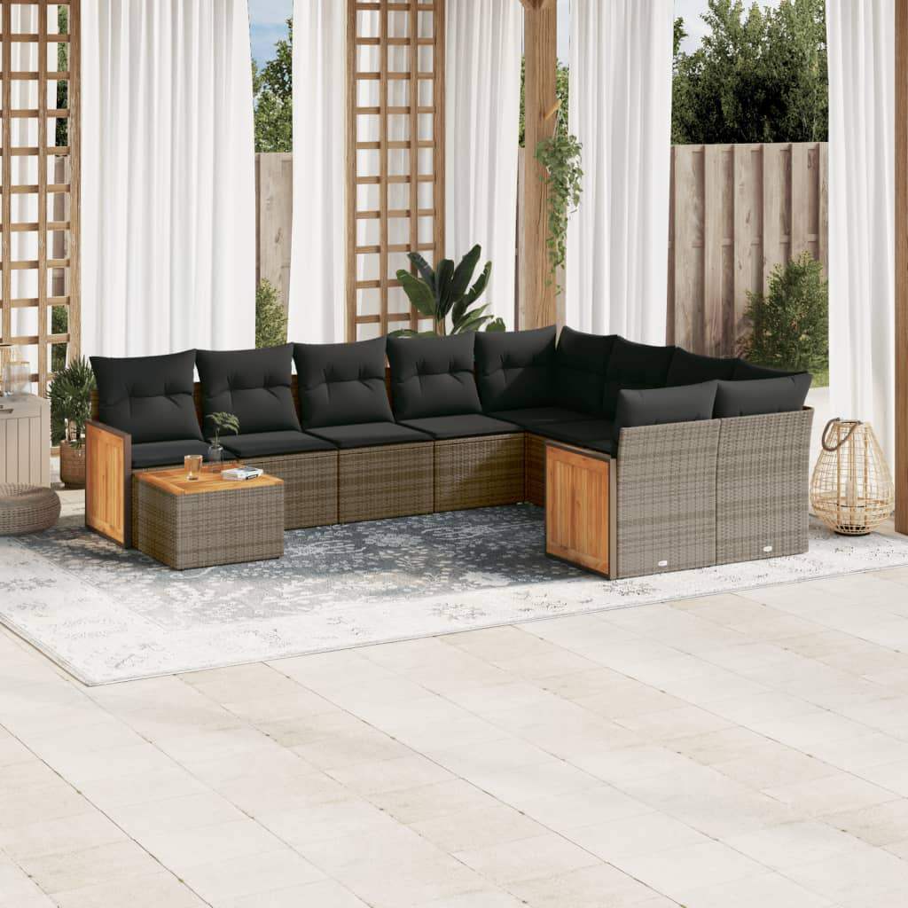 Set Divano da Giardino 10 pz con Cuscini Grigio in Polyrattan - homemem39