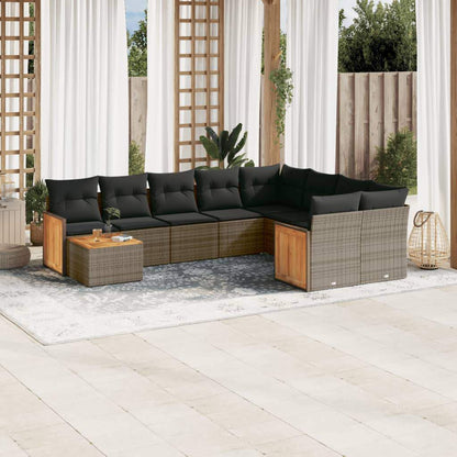Set Divano da Giardino 10 pz con Cuscini Grigio in Polyrattan - homemem39