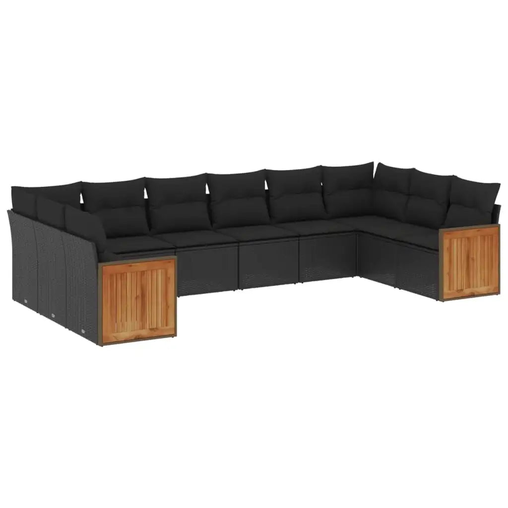 Set Divani da Giardino 10pz con Cuscini in Polyrattan Nero - homemem39