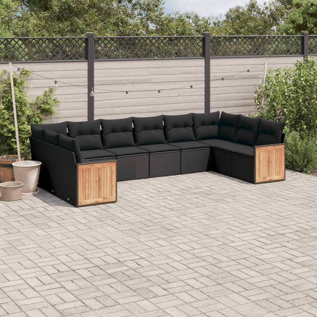 Set Divani da Giardino 10pz con Cuscini in Polyrattan Nero - homemem39