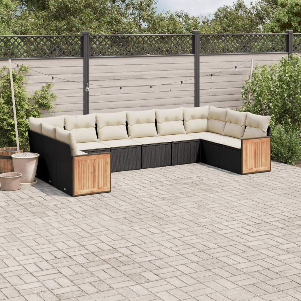 Set Divani da Giardino 10pz con Cuscini in Polyrattan Nero - homemem39