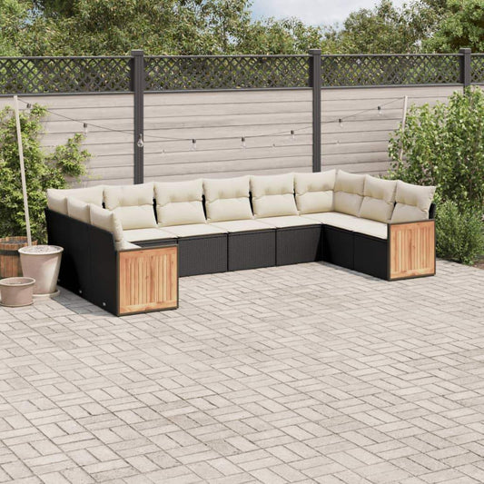 Set Divani da Giardino 10pz con Cuscini in Polyrattan Nero - homemem39