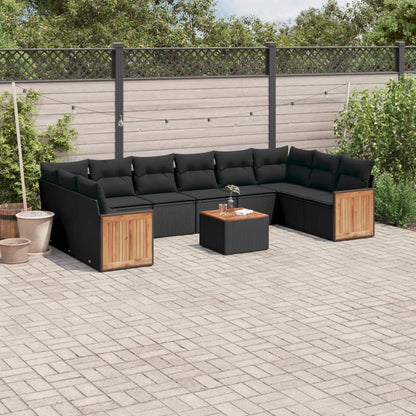 Set Divani da Giardino 11 pz con Cuscini in Polyrattan Nero - homemem39