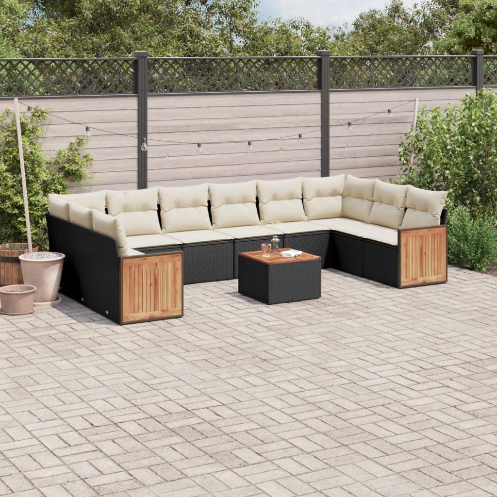 Set Divani da Giardino 11 pz con Cuscini in Polyrattan Nero - homemem39