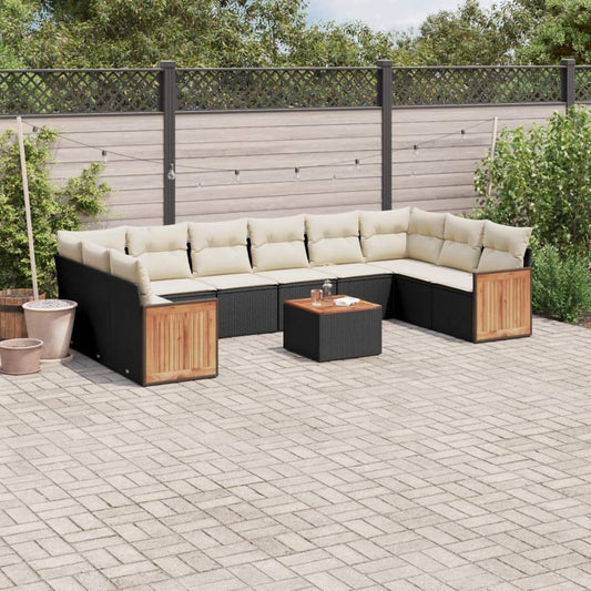 Set Divani da Giardino 11 pz con Cuscini in Polyrattan Nero - homemem39