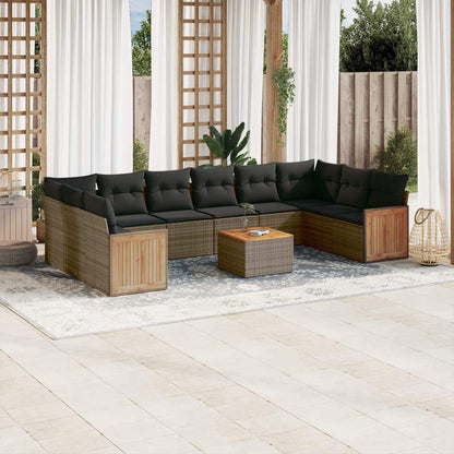 Set Divani da Giardino 11 pz con Cuscini in Polyrattan Grigio - homemem39
