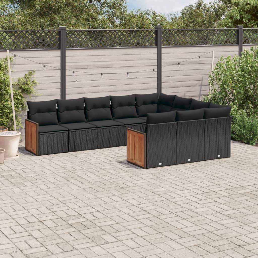 Set Divani da Giardino 10pz con Cuscini in Polyrattan Nero - homemem39