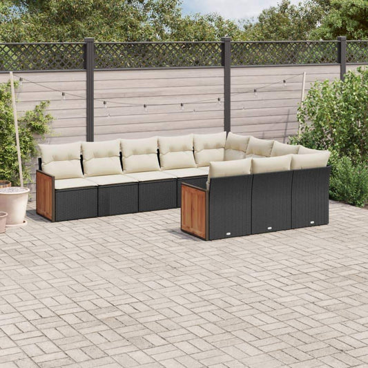 Set Divani da Giardino 10pz con Cuscini in Polyrattan Nero - homemem39
