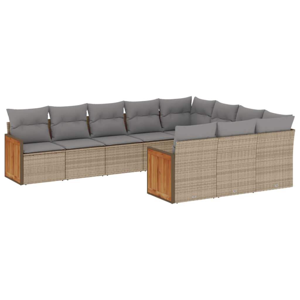 Set Divano da Giardino 10 pz con Cuscini Beige in Polyrattan - homemem39