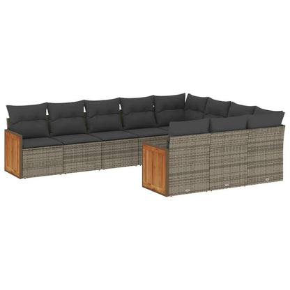 Set Divano da Giardino 10 pz con Cuscini Grigio in Polyrattan - homemem39