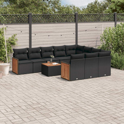 Set Divani da Giardino 11 pz con Cuscini in Polyrattan Nero - homemem39