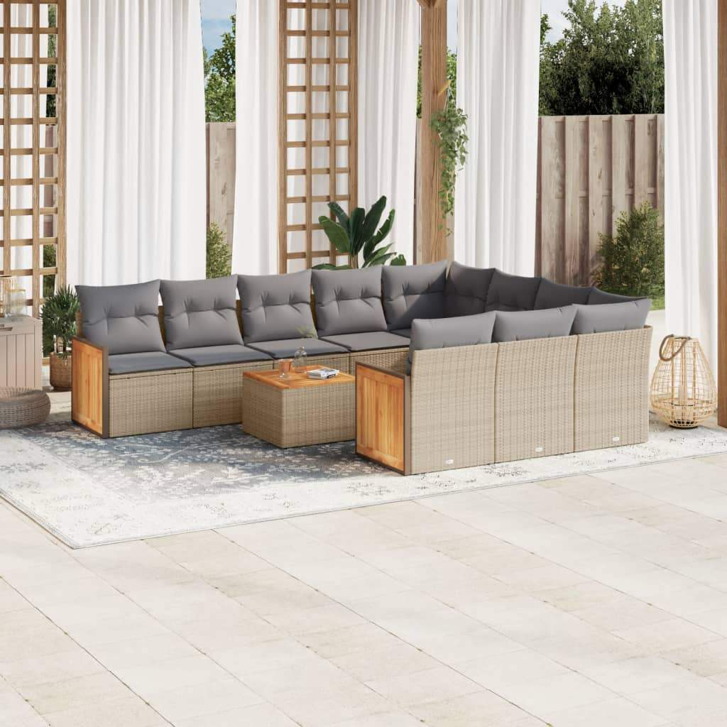Set Divani da Giardino 11 pz con Cuscini Beige in Polyrattan - homemem39