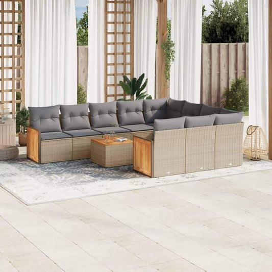 Set Divani da Giardino 11 pz con Cuscini Beige in Polyrattan - homemem39