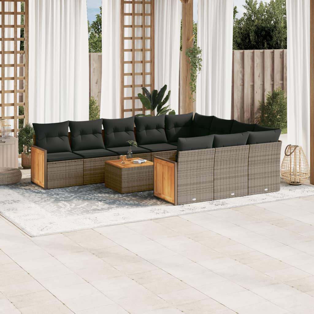 Set Divani da Giardino 11 pz con Cuscini in Polyrattan Grigio - homemem39